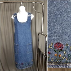 Embroidered Floral Trim Denim Dress